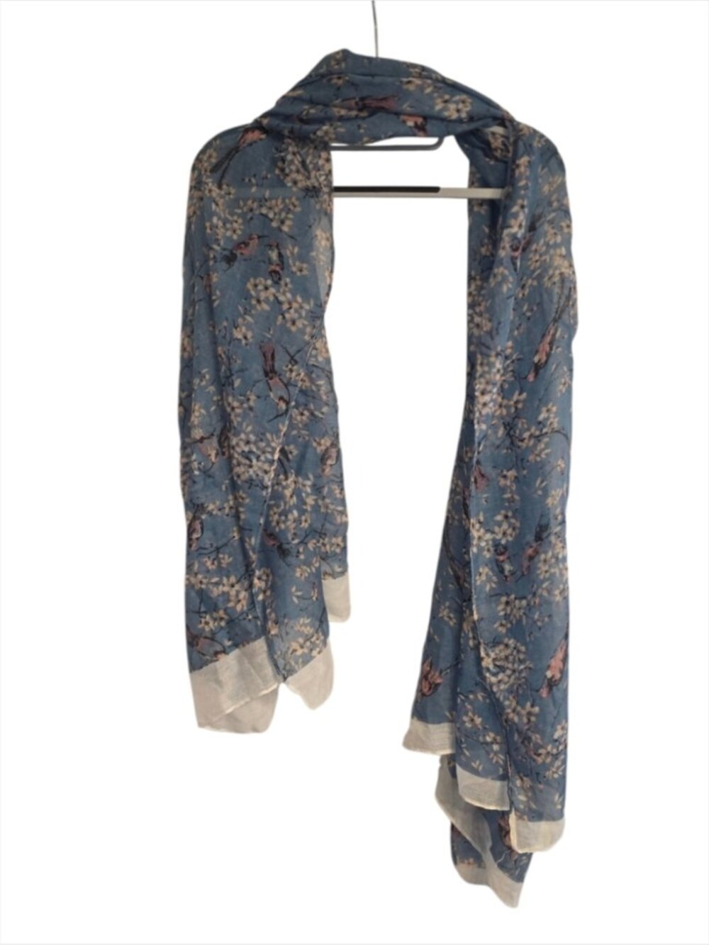 Anna Nova Scarf Floral Bird Cream Border NWT Semi Sheer Botanical Gardencore